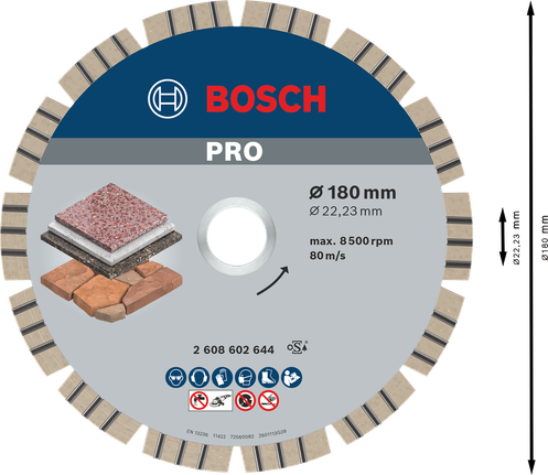 Disco de diamante Bosch PRO Stone de 180 mm para corte de piedra.